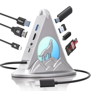 Imagem de Hub USB C, hub multiportas USB-C vertical 8 em 1 com HDMI 4K, entrega de energia de 100 W, 3 USBA 3.0, USBC 5 Gbps, SD/TF, suporte base, dongle RGB para MacBook Air/Pro, iMac, Dell XPS, Surface, HP