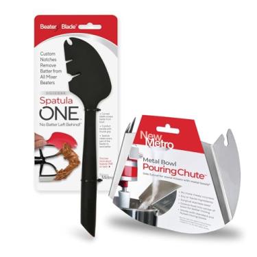 Imagem de Espátula de silicone ONE e calha de derramamento para batedeiras de suporte com tigela de metal, conjunto de acessórios para batedeira de suporte com 2