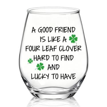 Imagem de XQLZY A Good Friend Is Like A Four Leaf Clover Taça de Vinho Sem Haste, Presentes de Taça de Vinho da Amizade Irlandesa para Mulheres Soul Sister Friend BFF, Presentes Engraçados de Ação de Graças