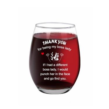 Imagem de Jogskeor Presentes Boss Lady para mulheres, Thank You for Being My Boss Lady taça de vinho 425 g, presentes de aniversário de Natal para mulheres, colega de trabalho, diretora de manjedoura