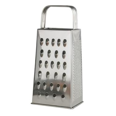 Imagem de Ralador Inox 4 Faces Multifuncional Queijo Legumes Chocolate Fatiador Fino Grosso Utensílio Cozinha Profissional Chef 21 cm.