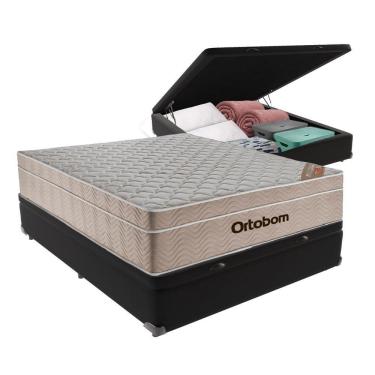 Imagem de Cama + Box Bau Airtech Colchão Ortobom Viuva Springpocket Cor:preto