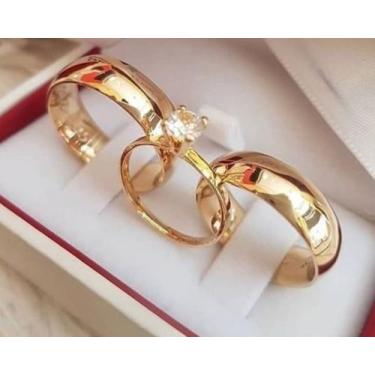 Imagem de Aliança Trio Banhado á ouro 18k / Com anel Solitário siga o exemplo da