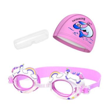 Imagem de Kit touca e óculos de natação infantil piscina com desenhos divertidos