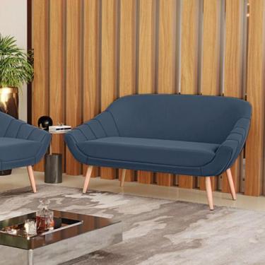 Imagem de Namoradeira 02 Lugares Giovana Suede Azul Marinho Pés Palito Natural D