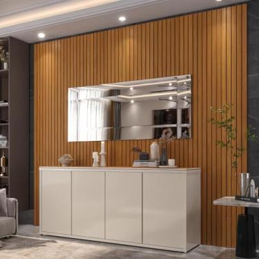 Imagem de Painel Ripado 273cm Com Buffet 4 Portas Oslo 180cm - Off White e Cedro