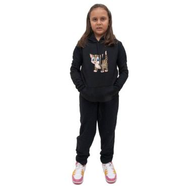 Imagem de Kit Blusa Moletom Menina Infantil Canguru Com Calça de Frio Lisa Para Escola Passeio Moda Inverno