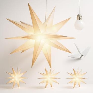 Imagem de Grinsvalley 3 conjuntos de lanternas de estrela de Natal, luz da Morávia, estrela de 58 cm, de plástico 3D, à prova d'água, lâmpada branca para pendurar com fita de LED cintilante, decoração de festa