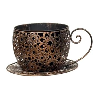 Imagem de Generic Vaso de plantas moderno em formato de xícara de chá, feito de metal, ideal para escritório, jardim, gramado, hotel e como presente de aniversário, Bronze