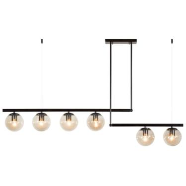 Imagem de Luminária Pendente Lustre Jabuticaba Moon Preto Com Bolas Globos Esferas Âmbar Moderno Luxo INL109