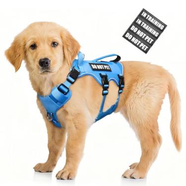 Imagem de WINSEE Peitoral para cães à prova de fuga, refletor sem puxão com alça dupla, colete ajustável para animais de estimação com clipes de coleira frontal e traseira para cães pequenos, médios e grandes