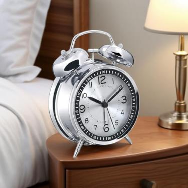 Imagem de Despertador alto para adultos com sono pesado, despertador analógico operado por bateria de 4,5 polegadas para decoração de quartos, prata