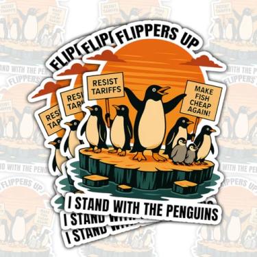 Imagem de Adesivo Flippers Up I Stand with The Penguins (3 peças) - Decalque de vinil engraçado com citação de pinguim à prova d'água para laptop, garrafa de água, copo, carro - presente para amantes de