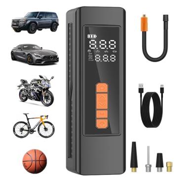 Imagem de Compressor de ar portátil com inflador de pneu, compressor de ar portátil 5x mais rápido para pneus de carro com bateria potente, bomba de ar sem fio de 150PSI com medidor de pressão digital para