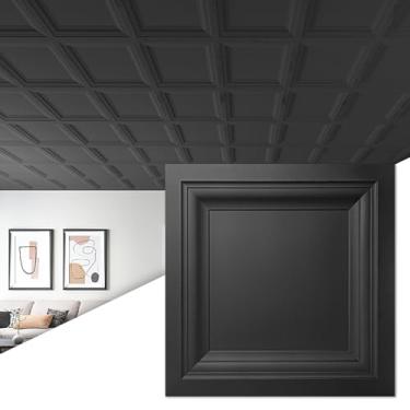 Imagem de Art3d Pacote com 24 azulejos quadrados de teto de 60 cm x 60 cm em preto, painel de teto de PVC 61 x 61 cm. - Compatível com sistema de grade de teto suspenso de 15/40.6 cm