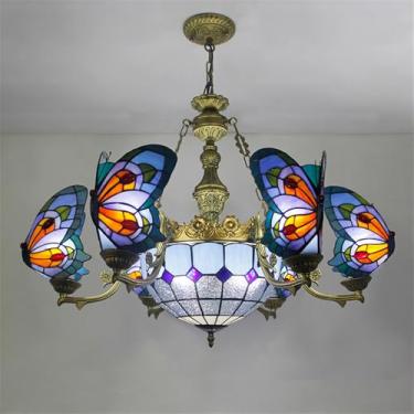 Imagem de Lustre de borboletas de luxo contemporâneo com LED, criatividade americana, para sala de estar, restaurante, quarto, villa, hotel, café, bar, karaokê ou clube. Luminária pendente de vidro co