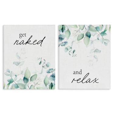 Imagem de Stupell Industries Get Naked & Relax Herbs Conjunto de arte de parede em tela de 2 peças, design por Lettered and Lined, 76 x 61 cm