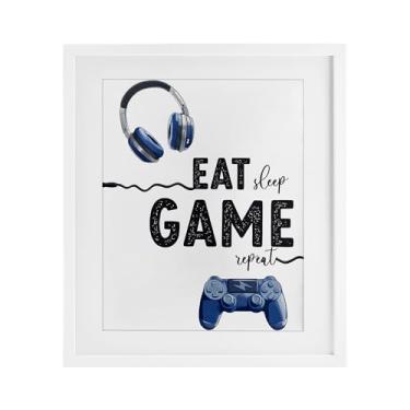Imagem de Stupell Industries Eat Sleep Game Lifestyle Impressão emoldurada branca sob vidro, design por Christine Simpson Art, 40 x 33