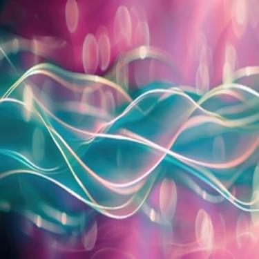 Imagem de Quadro Decorativo Abstrato Colorido de Ondas de Luz Fundo Rosa - Arte Moderna para Casa e Escritório 50x50cm