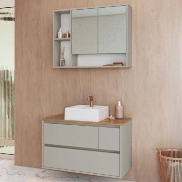 Imagem de Armário de Banheiro Belarus 4 Portas 1 Gaveta com Cuba e Espelho Arenas - Art In Móveis