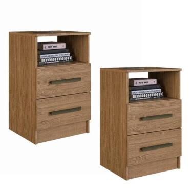 Imagem de Kit 2 Mesas de Cabeceira Londres Canela com 2 Gavetas e 1 Nicho - Fabr