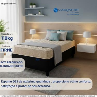 Imagem de Conjunto Box Solteiro ColchãoToulon D33 Sankonfort + Base Box Blindada Suede 88x188 | Suporte 110kg