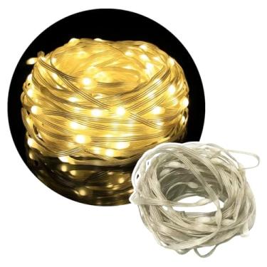 Imagem de Fita LED Decorativa, 20 Metros, 8 Modos de Iluminação, Crystal, USB, 110V, para Decoração de Natal e Festas, com Controlador Embutido (Branco Quente)