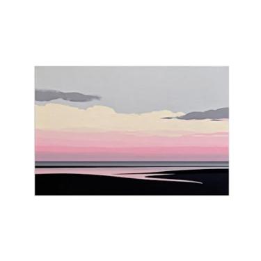 Imagem de Quadro raia em tela-Céu Mar Nórdicos Rosa Cinza-Arte moderna Pintura para sala de estar decoração casa 20x30cm Sem Moldura