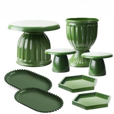 Imagem de Kit Boleira Festa E Bandeja, Kit Moderno Boleira Romana 17cm, 1 Vaso Romano, 2 Mini Slim, 2 Bandeja Perola Oval, 2 Mini Sextavadas(Verde Militar)