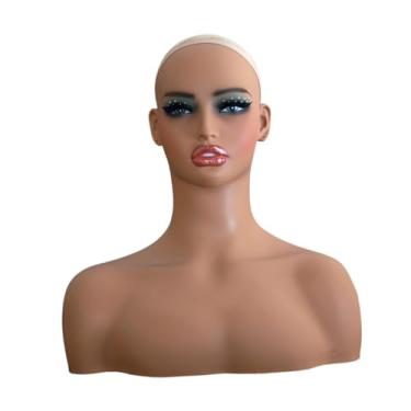 Imagem de harayaa Cabeça de manequim realista, rack de exibição de chapéu, adereços de fotos com ombros, cabeça de exibição para joias, óculos de sol