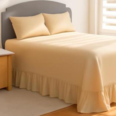 Imagem de COLCHA KING COBRE LEITO COM BABADO 400 FIOS COM PORTA TRAVESSEIRO (FRONHA) TAMANHOS ESPECIAIS LISO (CAQUI)