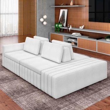 Imagem de Sofá Ilha E Puff Sala Living 245cm Siesta M22 Boucle Branco - Mpozenato
