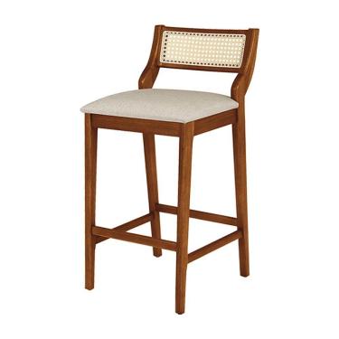 Imagem de Banqueta Lagum Jequitibá Natural Assento Linho Bege Premium Palha Sextavada