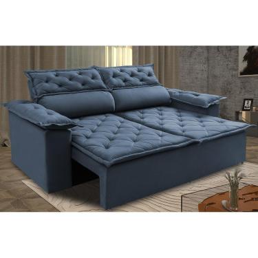 Imagem de Sofá Retrátil E Reclinável Cama Inbox Compact 1,50m Tecido Suede Velusoft Azul