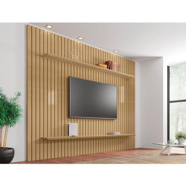 Imagem de Painel Ripado Com Prateleiras Roma Para Tv 75 Polegadas Cinamomo