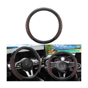 Imagem de FALVFUN Capa de volante de carro, couro antiderrapante de 38 cm, acessórios de proteção interior automotiva respirável, universal para caminhões SUV Sedan (café)