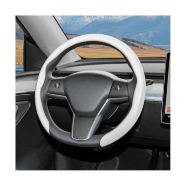 Imagem de Sandfren Capa de volante de couro Nappa para carro, protetor de volante antiderrapante 5D moderno de 38 cm, acessórios de decoração de interiores automotivos respiráveis, universal para veículos