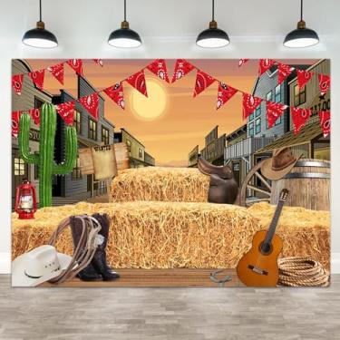 Imagem de ASDCXZ 3 x 2 m, pano de fundo de caubói ocidental, tema de cidade do oeste, fotografia de fundo de rodeio, cacto, palheiro, bota, pôr-do-sol, guitarra, meninos, aniversário, festa, banner, decoração