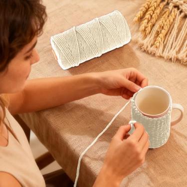 Imagem de Fio de algodão, corda artesanal macia para macramé, projetos de bricolage e muito mais, perfeita para pendurar na parede e decoração de casa