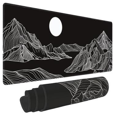 Imagem de Mouse pad grande montanha preto e branco, teclado para jogos, tapete de mouse estendido, base de borracha antiderrapante com bordas costuradas para jogos de escritório, casa, GG, 80 x 30 cm