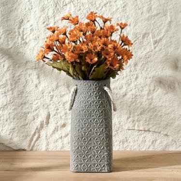 Imagem de Vaseking Vaso elegante pequeno, vaso de cerâmica moderna com textura geométrica minimalista de 22 cm com corda para pendurar, sacola criativa para decoração de casa, sala de estar, casamento