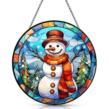 Imagem de Apanhador de sol, janela de vitral de Natal, design colorido de boneco de neve para apanhadores de sol, janela interna adequada para decoração de festa de Natal