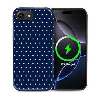 Imagem de ZHEGAILIAN Capa magnética para iPhone 16e, compatível com capa rígida MagSafe + silicone macio 2 em 1 híbrido à prova de choque capa protetora contra quedas azul marinho bolinhas