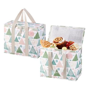 Imagem de VENO Pacote com 2 sacos térmicos, sacos de supermercado isolados para entrega de comida, refrigerador dobrável, sacolas de compras reutilizáveis para mantimentos, fundo rígido, zíper, dobrável, padrão