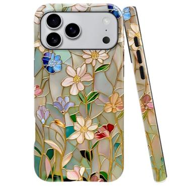 Imagem de Capa para iPhone 17 Pro Max, capa brilhante para meninas e mulheres, vitrais florais coloridos