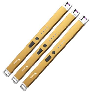 Imagem de Isqueiro elétrico à prova de vento USB sem chama recarregável com trava de segurança para vela (dourado, 3 unidades)