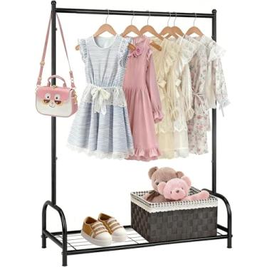 Imagem de Becomrock Suporte para roupas infantis, pequeno suporte para roupas de bebê com prateleira de armazenamento inferior, rack de roupas infantis para casacos, suporte de roupas de fantasia de dança para