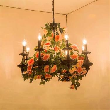 Imagem de Lustre Americano Pastoral LED Industrial Retrô Criativo Música Restaurante Bar Cafeteria Loja de Chá Loja de Roupas Decoração Plantas Verdes Luminária Pendente (FB 8 Lâmpadas)