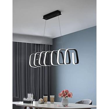 Imagem de Luminária de mesa pendente LED regulável, preta, design moderno com molas e controle remoto, luminária de teto metálica para sala de jantar, sala de estar, cozinha, escritório ou bar (quadra