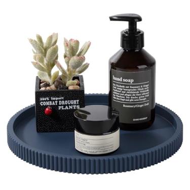 Imagem de Bandeja de banheiro de silicone redonda organizadora de bancada de cozinha acessórios decorativos de mesa de centro para perfume, vela, saboneteira, 23 cm, azul escuro